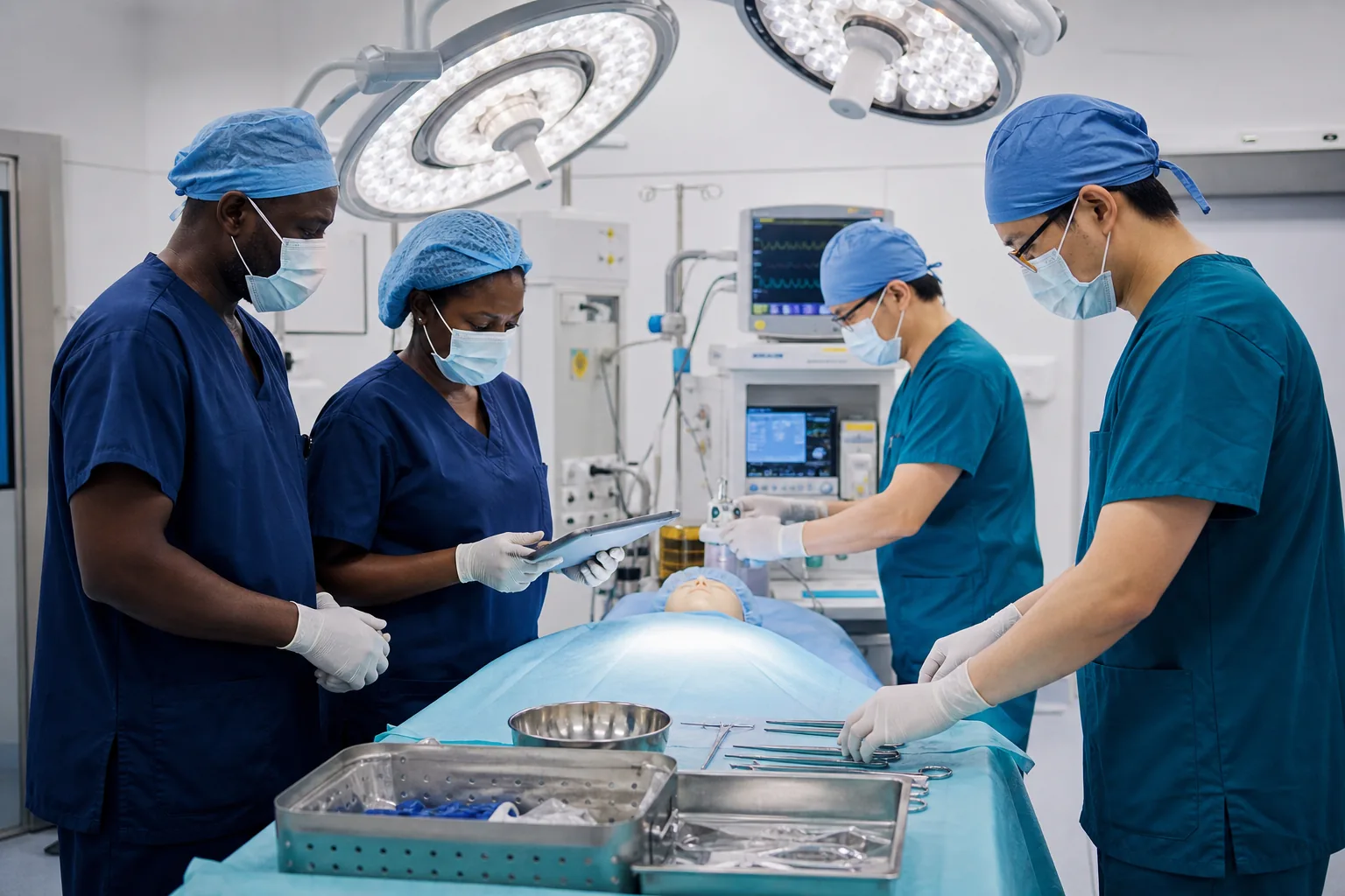 Surgical professionals working together in an operating environment.